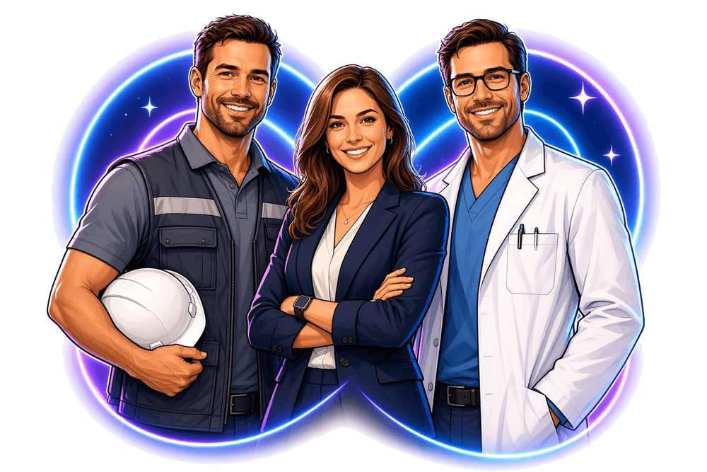 Three successful business owners—a roofing contractor, a med-spa owner, and a dentist—thriving with AI and automation